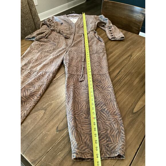 ULLA JOHNSON Ezra Jumpsuit 100% cotton animal print brown balloon sleeves 10 - Picture 5 of 11